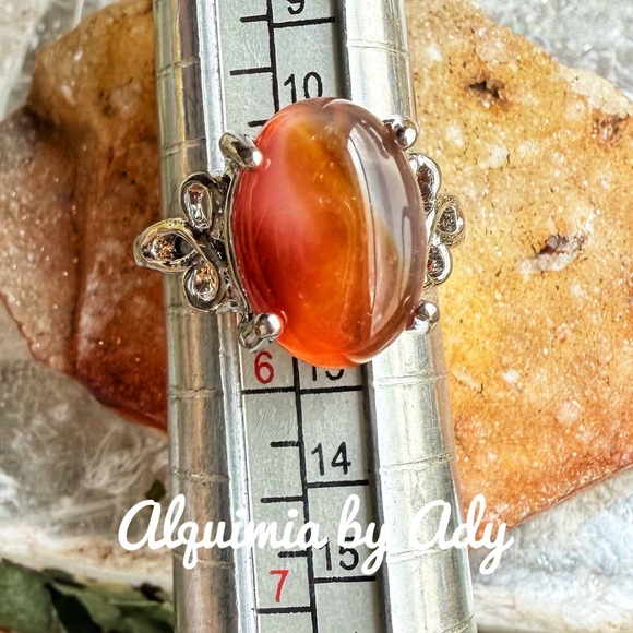 Carnelian agate silver gem ring - Picture 1 of 1